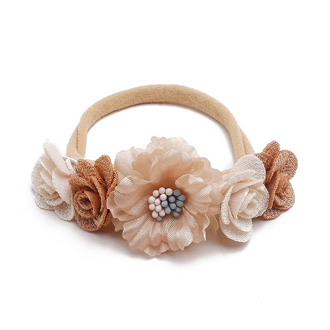 Baby Girl Flower Headband 6 PCS Elastic Hairbands Handmade Nylon Bows Headbands Chic Floral Hair Accessories Kids Gifts for Newborn Infant Toddlers