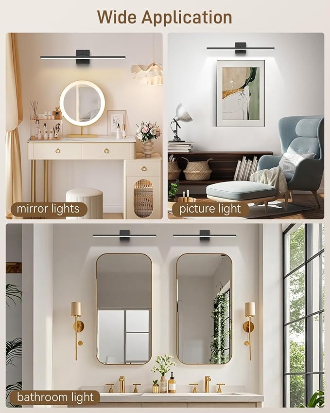 Black Bathroom Vanity Light Fixtures, Morden Vanity Lights with 5CCT&Dimmable Wall Sconce Lamp, 16IN Rotatable Vanity Bath Fixture Over Small Mirror For Bathroom Restroom Bedroom Hallway-ETL Certified