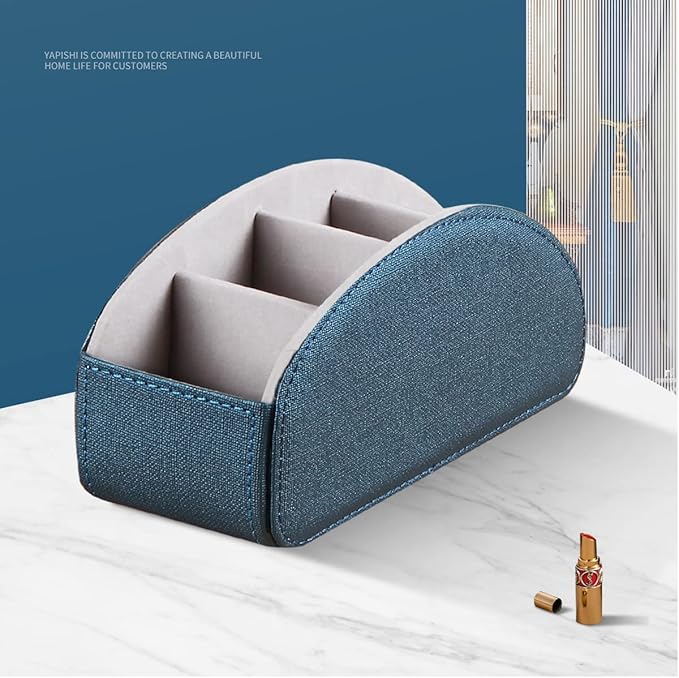 Remote Control Holder, Leather 5 Rooms Desk Organizer and Decorations for Living Room, Bedside Table Remotes Caddy for TV Controllers/ Makeup Brush Pen/ Office Stationery/ Art Supplies/ Eyeglasses