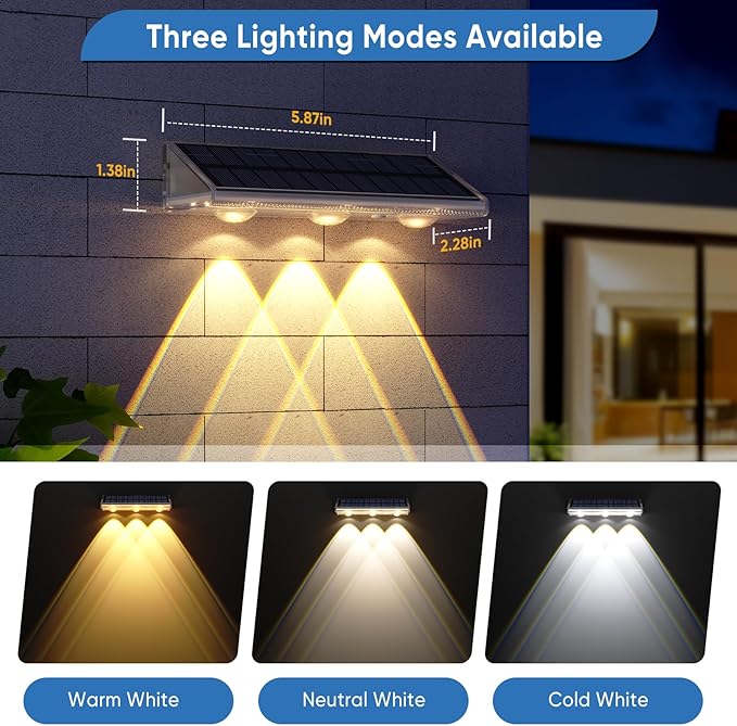 YiLaie Solar Fence Lights Outdoor with IP67 Waterproof, 3 Modes & Dusk to Dawn Auto ON/Off Solar Power Wall Mount Solar Lights for Outside Fence Wall Deck Gate (8 Pack)