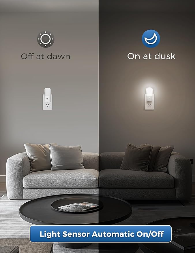 L LOHAS LED Dimmable Night Light[2 Pack], Plug in Night Lights with Dusk to Dawn Sensor, Daylight 5000k from 5-80 LM Brightness Adjustable, Bright Mini Wall Nightlight for Kids Room, Stairway