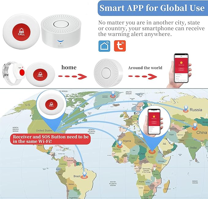 WiFi Caregiver Pager Call Button Wireless Nurse Alert Call Bell Emergency Alert Pager at Home for Elderly Patients