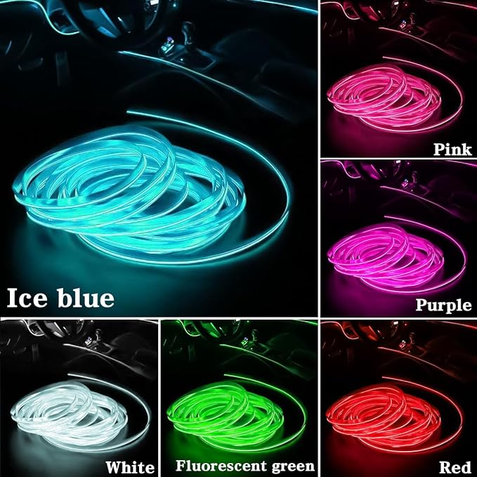 EL Wire Car Interior LED Strips Lights, 16FT 5V USB Auto Neon Light Strip, Electroluminescent Vehicle Interior Ambient Lighting Decor Accessories, Universal for RV, SUV, Truck (Blue)