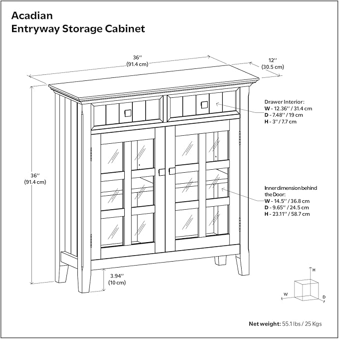 SIMPLIHOME Acadian Solid Wood 48 inch Wide Storage Bench that Seats 2 and 36 inch Wide Storage Cabinet in Distressed Coastal Blue for the Living Room, Entryway, and Family Room, Transitional Style
