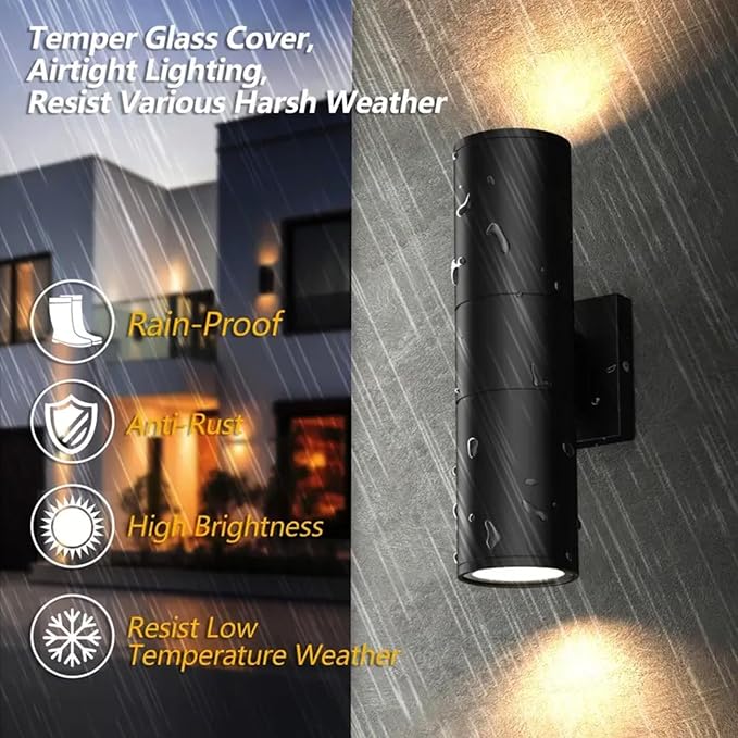 1Pack 14inch LED Square Up & Down Wall Lights,14W Outdoor Wall Light 4000K Day White Aluminum Body Waterproof IP65 LED Exterior Light Fixtures Wall Mount for House Patio Garage Garden.