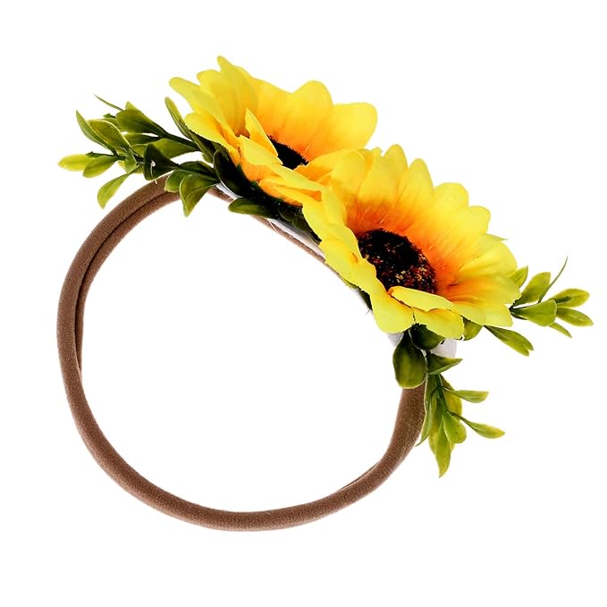 Tieback Daisy Flower Crown Elastic Sunflower Flower Headband Baby Girl Toddler Floral Crown Wreath Newborn Hair Accessories (Sunflower)