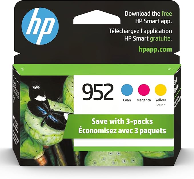 HP 952 Cyan, Magenta, Yellow Ink Cartridges (3-Pack) | Works with Printer Series: OfficeJet 8702, OfficeJet Pro 7720, 7740, 8210, 8710, 8720, 8730, 8740 | Eligible for Instant Ink | N9K27AN