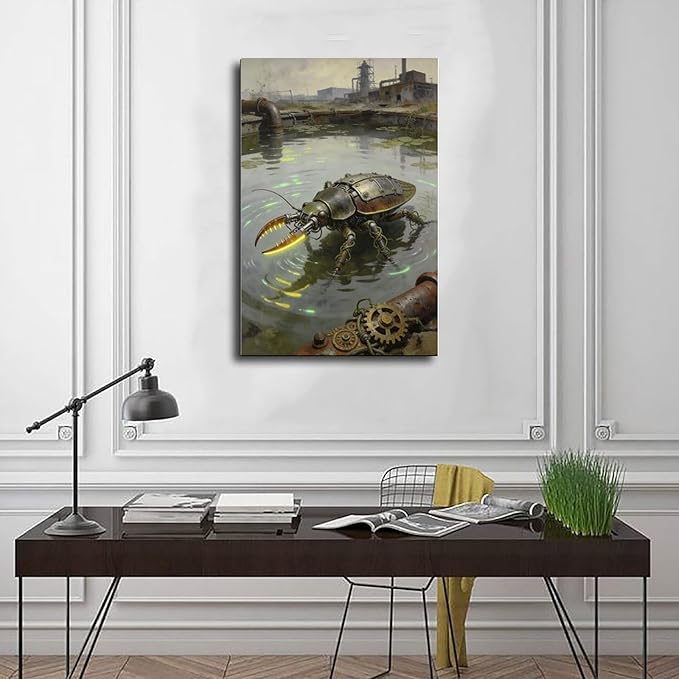 Framed Industrial Fantasy Wall Art for Living Room TV Wall Post Apocalyptic Style Home Decor 24x36inch(60x90cm)