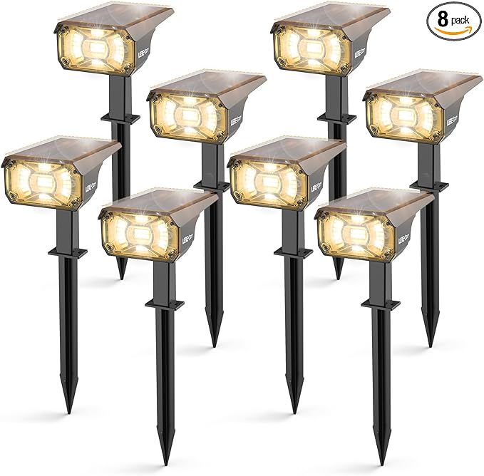3 Brightness Modes Solar Outdoor Lights, 360 Degree Adjustable Lighting Angle with 40 LED's, Spotlights Outdoor Waterproof Auto On or Off Solar Garden Lights 8 Pack