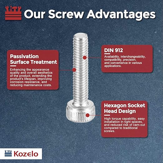 Kozelo 100pcs Socket Head Cap Screws - [M3-0.5 x 16mm] 304 Stainless Steel Allen Socket Drive for Electrical Motor 3D Printing Fan Engine Replacement Use, Silver