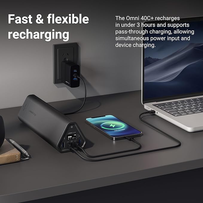 Omni 40C+ 38400mah/142wh Professional Premium Portable Power Bank with 100W USB-C Port – Laptop Power Bank, Universal Charger for All Devices, Fast Charging USB-C & QC 3.0 Ports, HDMI & SD Card Reader