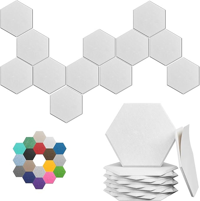 Hexagonal Acoustic Panels-12 Pack High-Density Sound Absorbing Panels 12"X10"X0.4" for Enhanced Noise Reduction, DIY Design, Idea for Studios, Offices, and Home Theaters(Snow White)