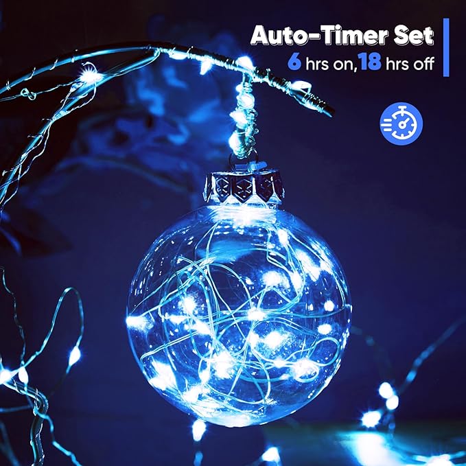 1 Pack 16.4 Ft. Battery Operated Outdoor String Lights with Remote & Timer, LED Blue Fairy Lights, Waterproof Twinkle Lights for Bedroom, Dorm, Mason Jar, Wedding, Party, Christmas