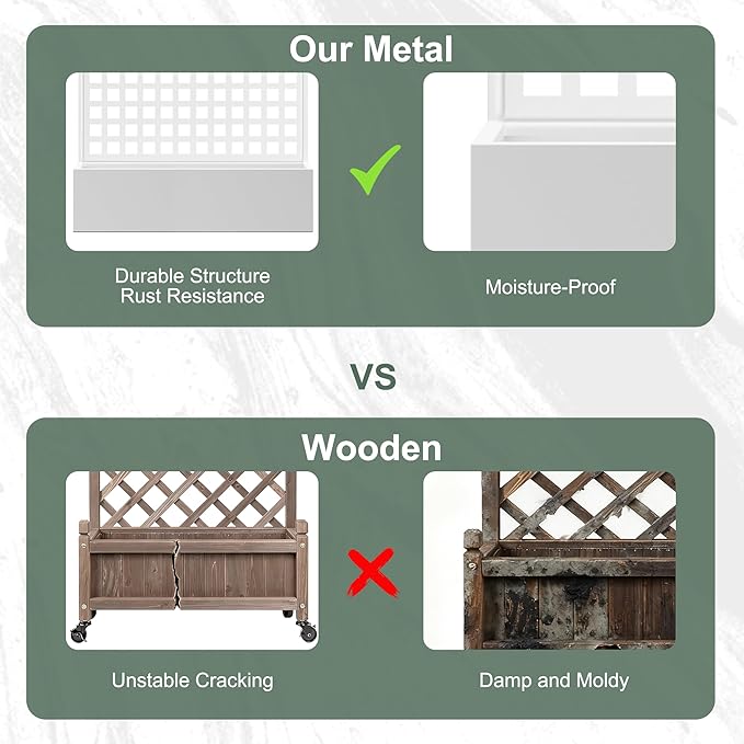 Metal Raised Garden Beds Outdoor with Trellis & Privacy Screen for Outdoor Plants, Planter Box for Climbling Plants, Flowers, Vine, Large Garden Boxes with Drainage Holes (47"L×16"W×71"H, White)