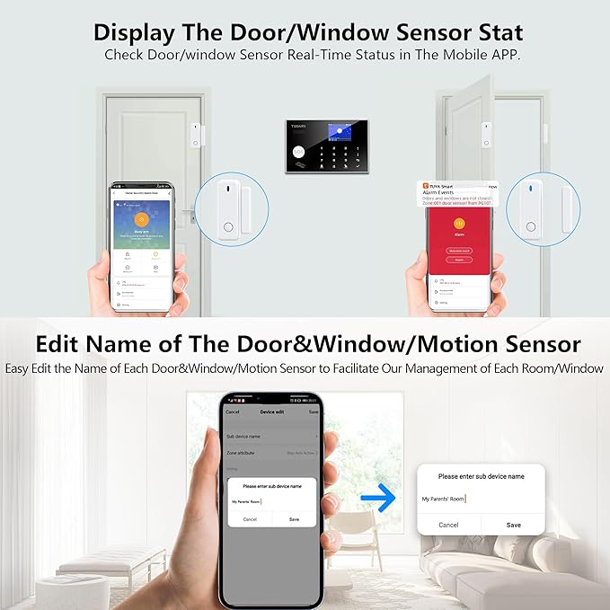 Alarm System with Phone APP Alert,DIY WiFi Home Security Alarm System,12pcs Kit Motion Detector,Door Sensor,Remote Control,Siren,Compatible with Alexa Google for Home Villa,for Children Elderly Safety