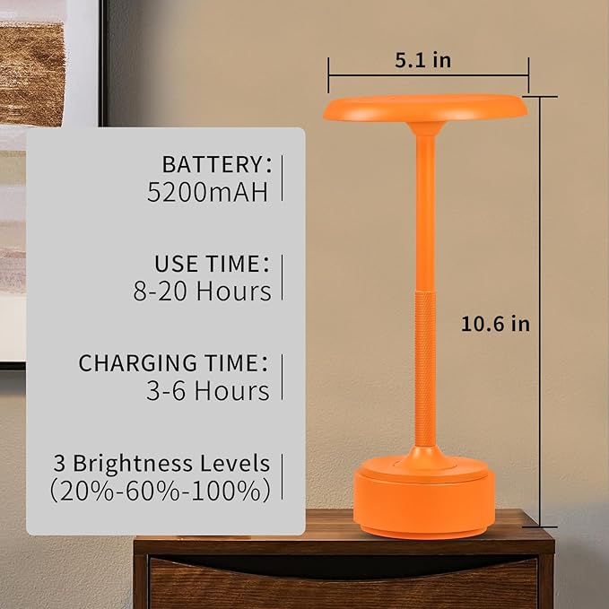 Cordless Portable LED Table Lamp, Rechargeable Battery Operated Desk Lamp with Touch Sensor Three-Level Dimmable Suitable for Home Office Bedroom Hotel Room Restaurant Outdoor