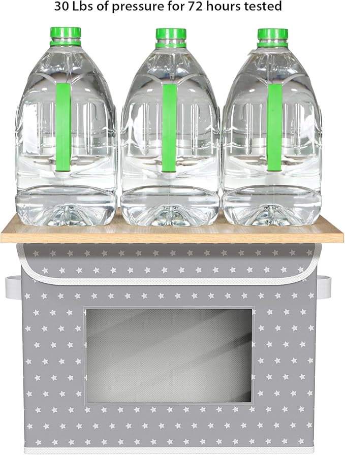 Univivi Fabric Foldable Storage Boxes [4-Pack] Large Collapsible Stackable Storage Bins with Lids, Closet Organizers and Storage Cube Basket for Home, Office, Bedroom (Gray Star, 17”x 12” x 12”)