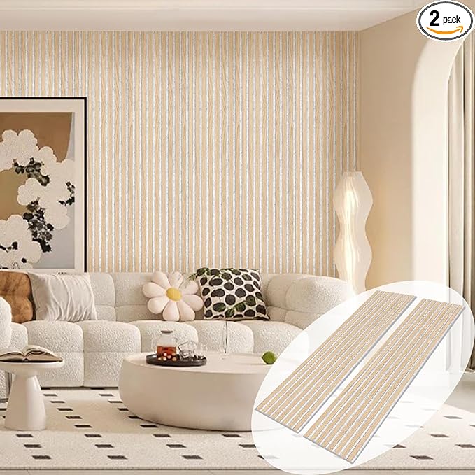 Wood Slat Wall Panel - 2 PCS Slat Wall Paneling, Natural Oak Wood Veneer Sound Dampening Wall Panels - Wood Panels for Wall 12.6" W x 94.5" L