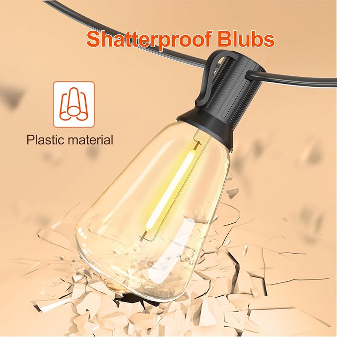 BLIATLUS 100FT Solar String Lights Outdoor Waterproof with Remote Control Solar Patio Lights 30+2 shatterproof LED ST38 Bulbs for Porch Garden Market Bistro Patio Backyard Fence