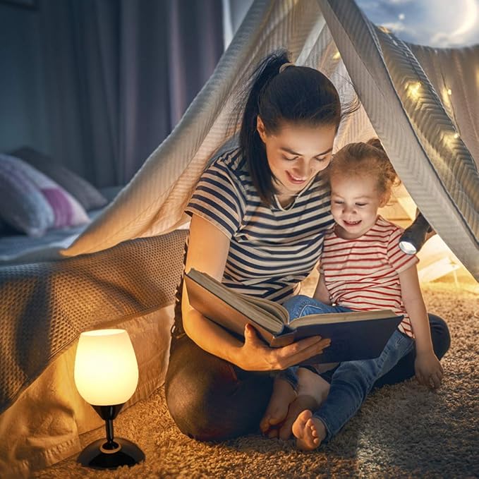 Boncoo Touch Control Table Lamp Dimmable Small Lamp, Ambient Light with Opal Glass Shade Simple Night Light, Modern Accent Lamp Bedside Nightstand Lamp for Bedroom Living Room, E12 Bulb Included