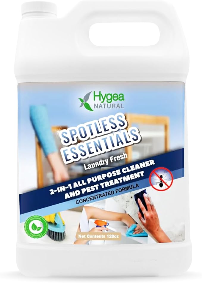 Spotless Essentials-Indoor Pest Control & Surface Cleaner for Home Concentrated Gallon-Eliminates Ant, Dust Mite, Bed Bug, Flea, Bug - Pet and Family Friendly- Laundry Fresh Scent-Makes 16 Gallons
