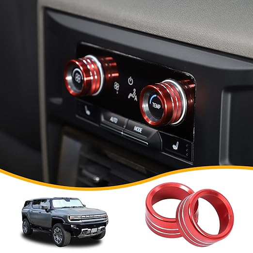 Air Conditioner Switch Control Button Knob Cover Compatible with 2024-2025 Hummer EV Accessories Rear Climate Control Knob Covers, Aluminum Alloy AC Decal Trim Rings Interior 2Pcs (Red)