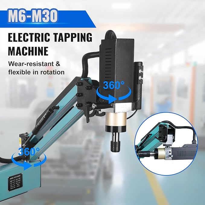 Doppy Electric Tapping Machine M6-M30, 360° Multi-Directions Tapping Machine 0-156rpm/min, 9PCS Collets, Rated Power 1200W, Voltage AC 220V, for Machinery Manufacturing, Mould and Other Industries
