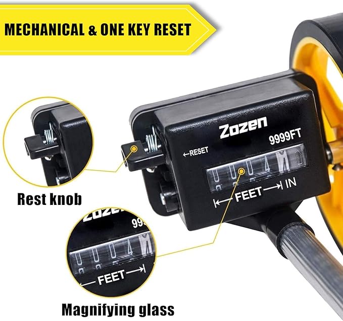 Zozen Measuring Wheel in Feet and Inches, 6-inch Measure Wheel - Telescopic/Mechanical/One Key to Reset/Starting Point Arrow and Cloth Carrying Bag, Measurement Up to 10,000Ft.