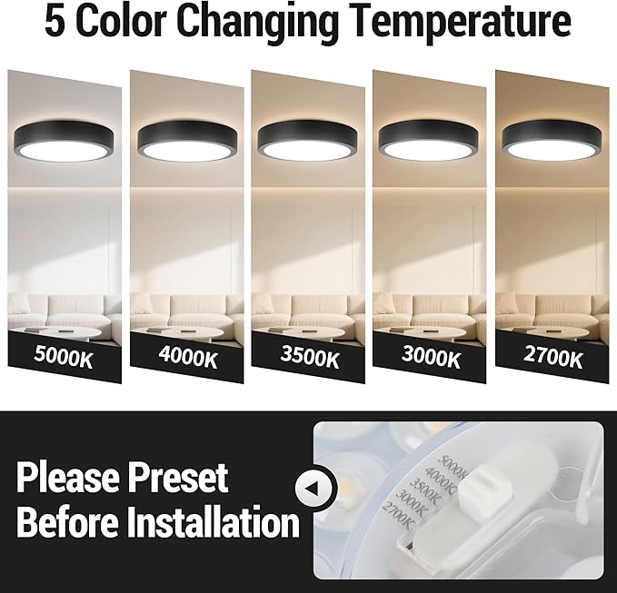 11" LED Flush Mount Ceiling Light, Black Mordern Ceiling Lighting with 5CCT 2700K-5000K, Dimmable LED Light Fixtures Ceiling Mount for Kitchen Bathroom Bedroom Hallway, 2 Packs