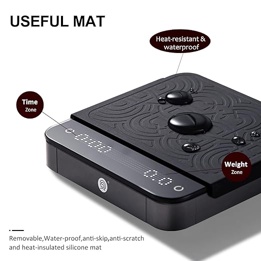 Portable Coffee Scale,Digital Touch Espresso Scale with with Timer,2kg/0.1g High Precision,Rechargeable 1800mAh Battery Tempered Glass Mirror