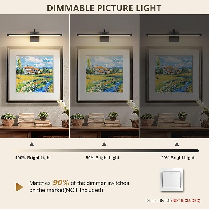 DESOOP Black Picture Lights for Wall Hardwired LED Picture Lighting Dimmable Gallery Light Art Light for Wall Portrait Artwork 23.62 inch 14W Warm White