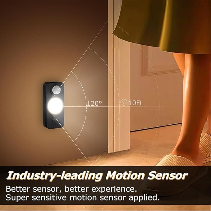 LED Motion Sensor Puck Lights, Rechargeable Cabinet Lights, Stick on Wireless LED Night Light for Closet, Drawer, Shelf, Under Cabinet, Warm White 8Pack, USB Charging Cord Included