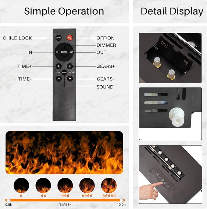 3D Water Vapor Fireplace Smart Electric Flame Decoration Steam Fireplace Humidifier W/Tap Water for Office, Home, Hotel,Restaurant(Single,39.3")