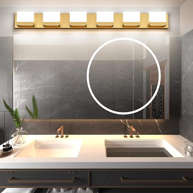 Tipace Gold Vanity Lights for Bathroom Modern LED 6 Lights Bathroom Vanity Lights Up and Down Wall Light Fixtures 6000K