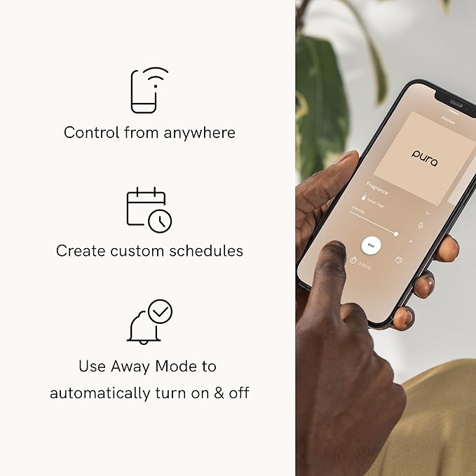 Pura Smart Home Fragrance Device Starter Set - Pura 4 - Scent Diffuser for Home - Includes Fragrance Aroma Diffuser - Square Box, Saltaire and Coconut Sugar Scent Refills