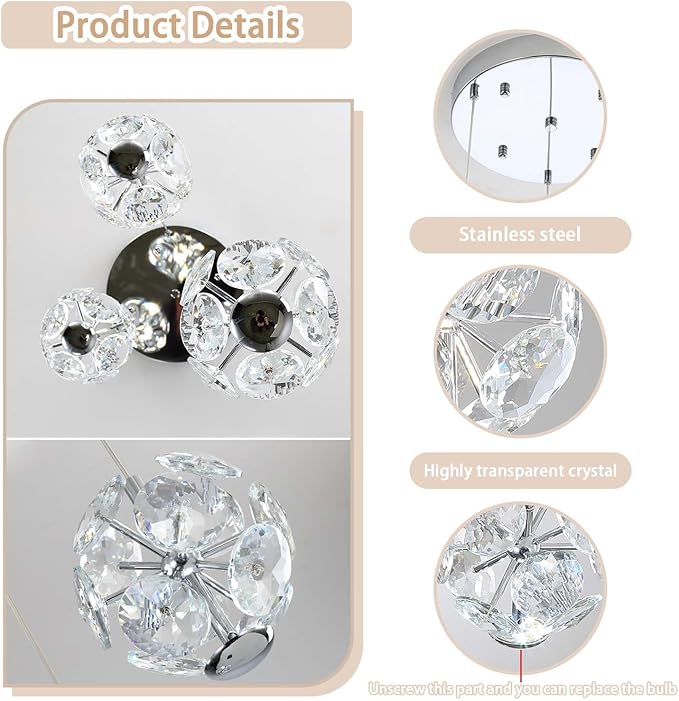 ykolupty LED Staircase Chandelier Modern Crystal Globe Pendant Light Crystal Chandeliers for High Ceilings, Hanging Lighting Fixture for Villas Foyer Hallway Entryway (6-Lights)