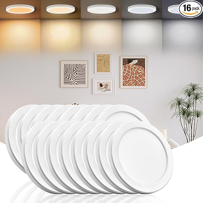 ETL 7 inch Small LED Flush Mount Ceiling Light Dimmable,Ultra Slim Round Flat Ceiling Lights 5CCT-2700K/3000K/3500K/4000K/5000K,Modern Ceiling Lamp for Closet,Kitchen,Bathroom 16 Pack(White)