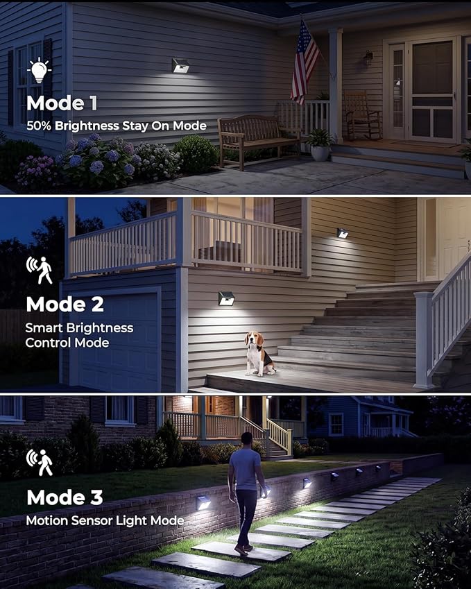 Peasur Solar Powered Lights Outdoor, 140 LED 24Pack Motion Sensor Light Outside, IP65 Waterproof Fence Security Lighting with 3 Modes for Yard Wall Garden Cool White