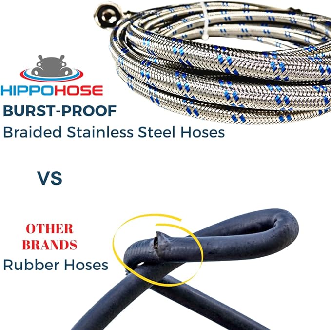 Washing Machine Hoses (4 FT) - Double 90° Elbow to Fit Tight Spaces - OCTAGON Connections for Easy & Secure Tightening - Burst Proof Water Supply Line (2 Pack) - Universal Fit to All Wash Machines