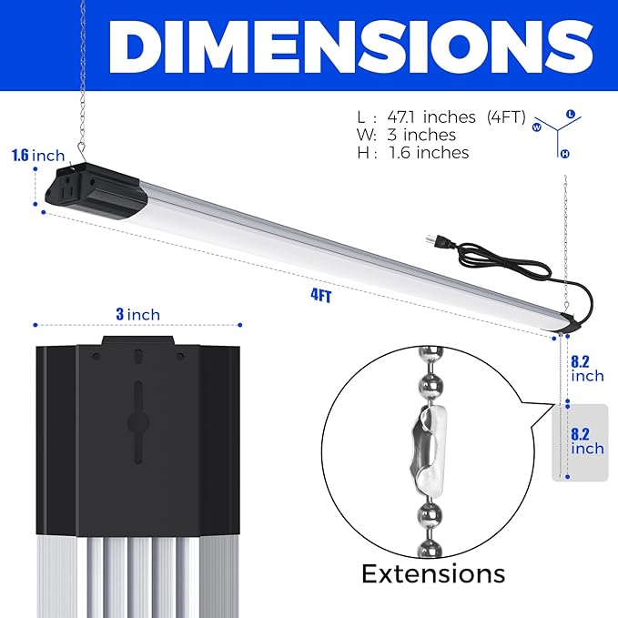 Barrina BS84 LED Shop Light for Garage, 10000LM, 84W, 4FT, 6500K Linkable Light Fixture for Workshop, Basement, Hanging or Flush Mount, Heat Dissipation with Pull Chain Switch, ETL,1 Pack