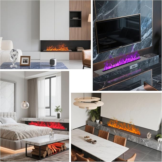 3D Water Vapor Fireplace Smart APP Electric Flame Decoration Steam Fireplace Humidifier for Office, Home, Hotel,Restaurant(Color,47.2")