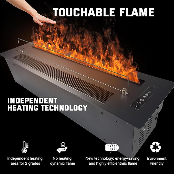 59." 3D Water Vapor Electric Fireplace Heater - Humidifier Function,Smart APP/Remote Control,Colorful Realistic Flame, Decorative Steam Atomizing Fireplace for Home, Office, Hotel & Restaurant
