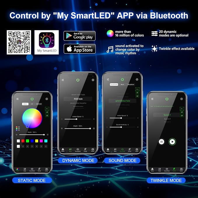 AMKI Twinkle 16w Fiber Optic Star Ceiling Light kit, 450pcs 0.03in 9.8ft Strands Starlight Headliner kit for Car Home Ceiling Decor Sound Activated Bluetooth/APP Remote Control RGBW Light Engine