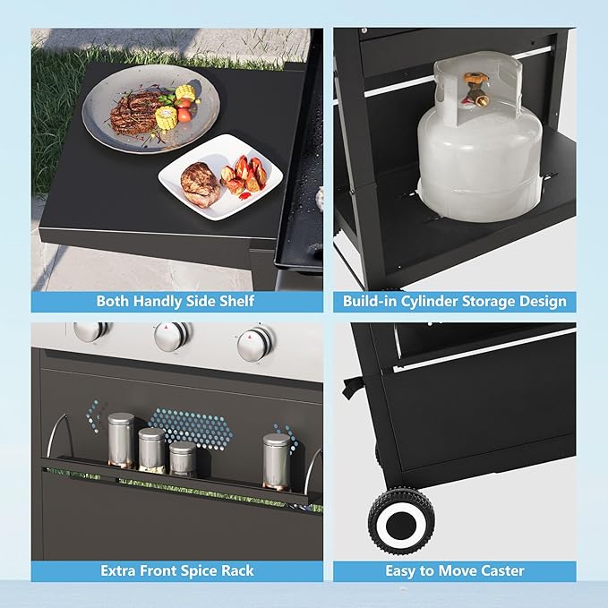 GREEN PARTY 3 Burner Propane Gas Griddle with Removable Standing Cart, Convertible to Tabletop Design, 27 inch Flat Top Grill for Outdoor Cooking Camping Tailgating Barbecue