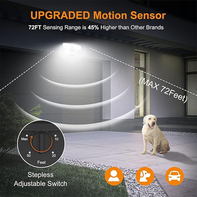 LEPOWER LED Security Lights Motion Sensor Light Outdoor, 30W 3200LM Motion Security Light, 5500K, IP65 Waterproof, 2 Head Motion Detector Flood Light for Garage, Yard, Porch, Black (Not Solar Powered)