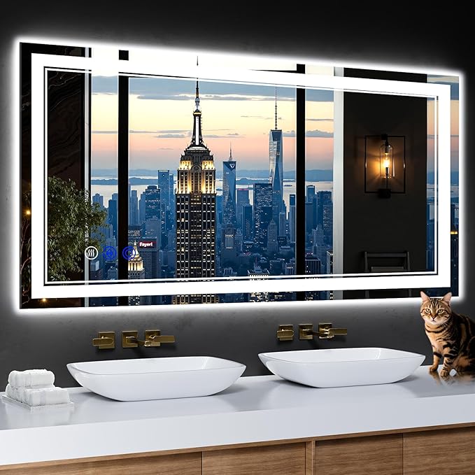 48"x24" LED Bathroom Mirror with Anti-Fog, Stepless Dimmable Lights, 3 Color Modes, Shatter-Proof Tempered Glass,Waterproof Design