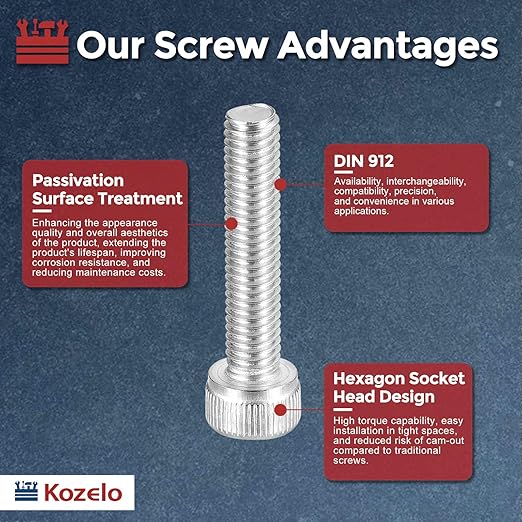 Kozelo 4pcs Socket Head Cap Screws - [M5-0.8 x 140mm] 304 Stainless Steel Allen Socket Drive for Electrical Motor 3D Printing Fan Engine Replacement Use, Silver