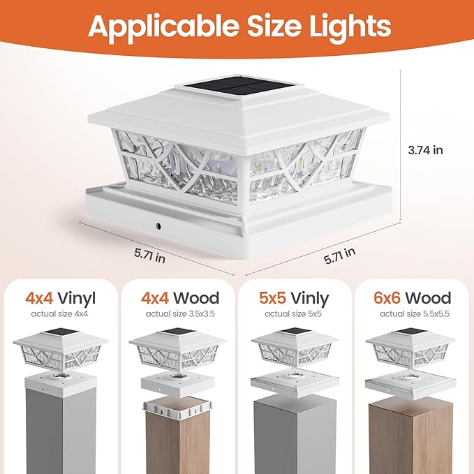APONUO Solar Post Cap Lights 12 Pack for 4x4 5x5 6x6 Wood Vinyl Fences - Post Lights Solar Powered, IP64 Waterproof, Auto On/Off, for Deck Patio Yard (Warm & Cool White)