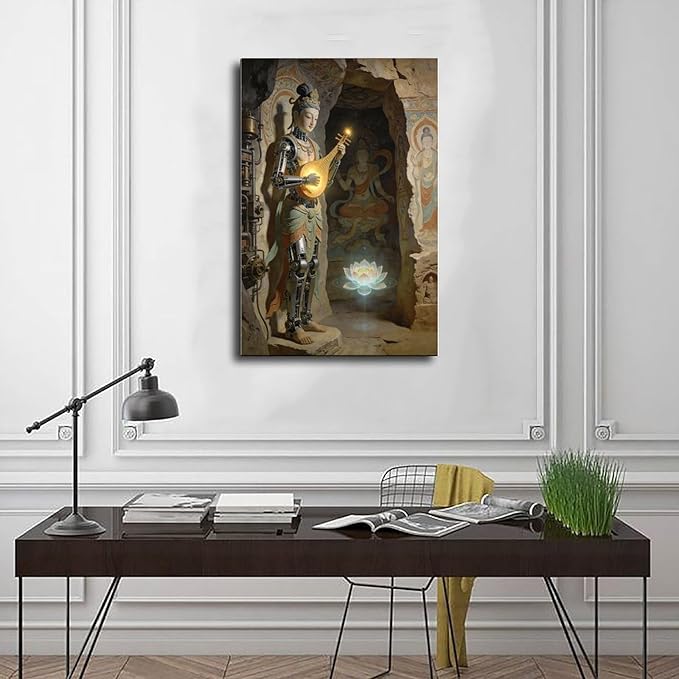 Framed Steampunk Mechanical Fairy Wall Art - Cultural Retro-Futuristic Poster for Home Office Bedroom Decor 20x30inch(50x75cm)