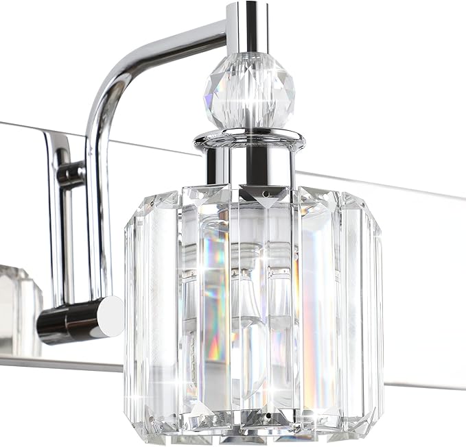 Ralbay Crystal Vanity Lights 6 Light 48" Modern Crystal Bathroom Lights Fixtures Over Long Mirror Stainless Steel Chrome Vanity Light for Bathroom Wall Lights Fixtures